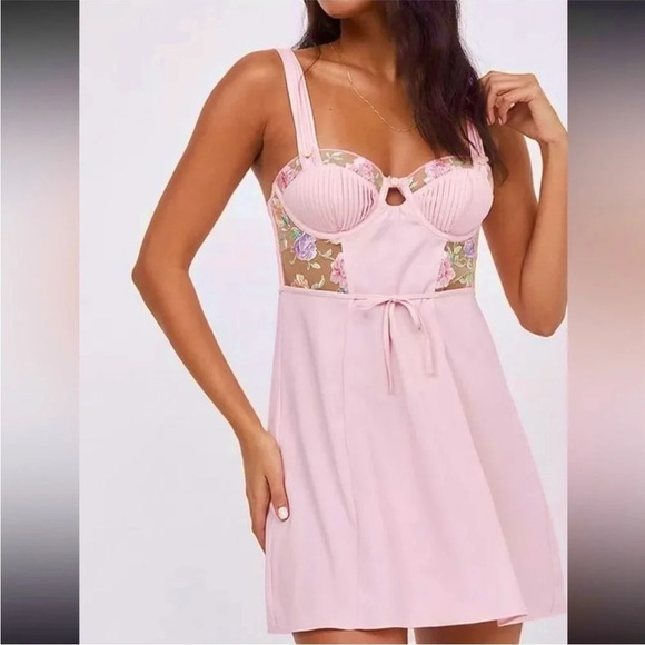 For Love And Lemons Pastel Rose Dress Slip Romantic Pink Mini women's  Size XL - Picture 3 of 14